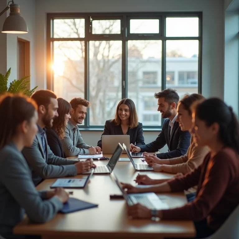 Equipe colaborando em escritório moderno